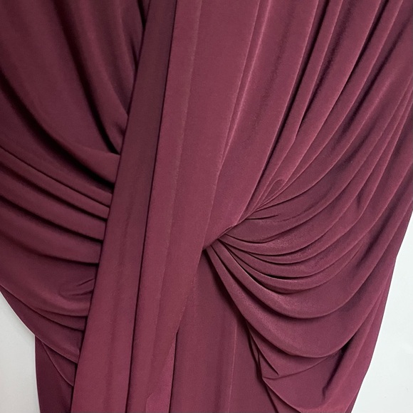 Sympli Swag Dress Midi Stretch Jersey Draped Size 10 Eggplant Red Elegant Artsy - Picture 8 of 13